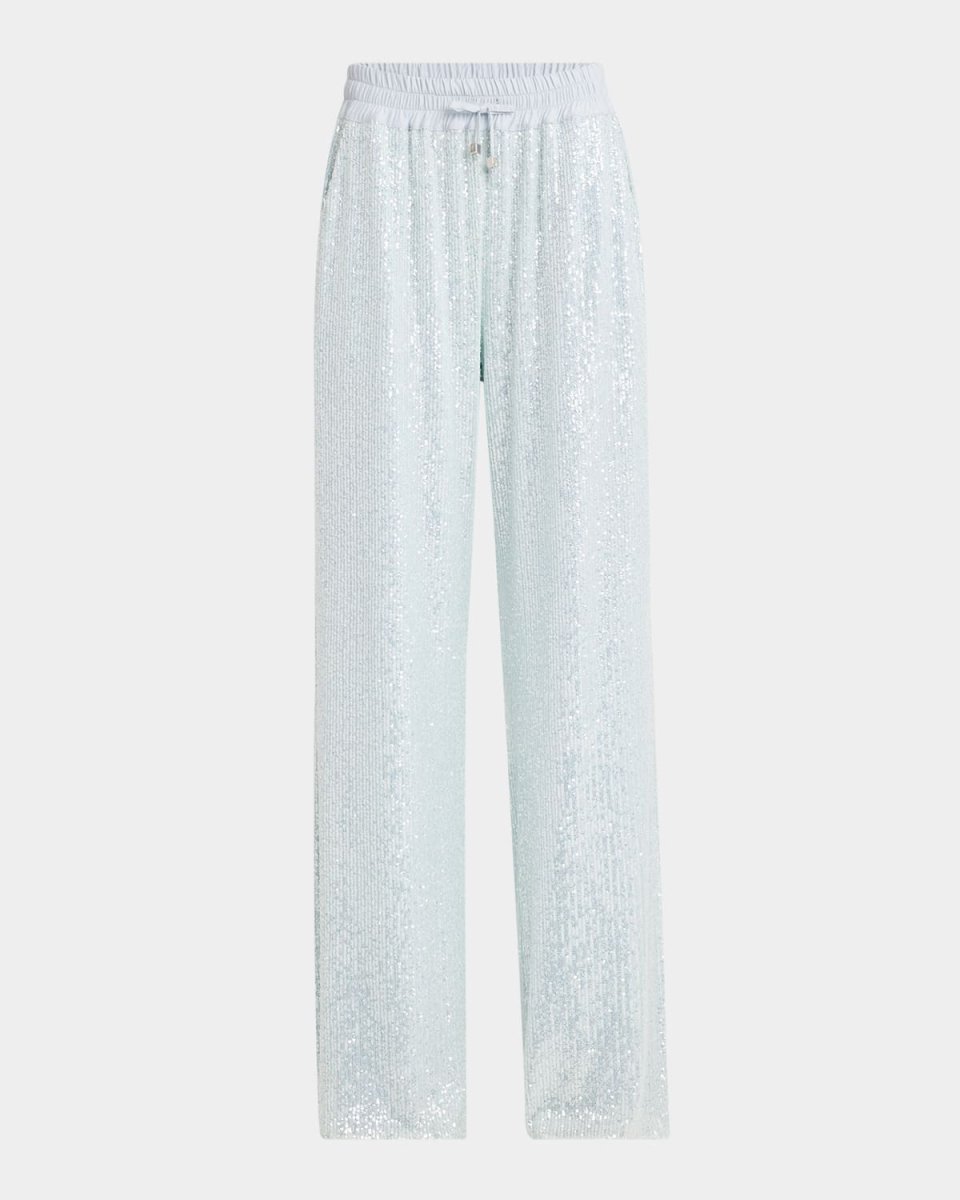 Sequined Straight-Leg Drawstring Pants